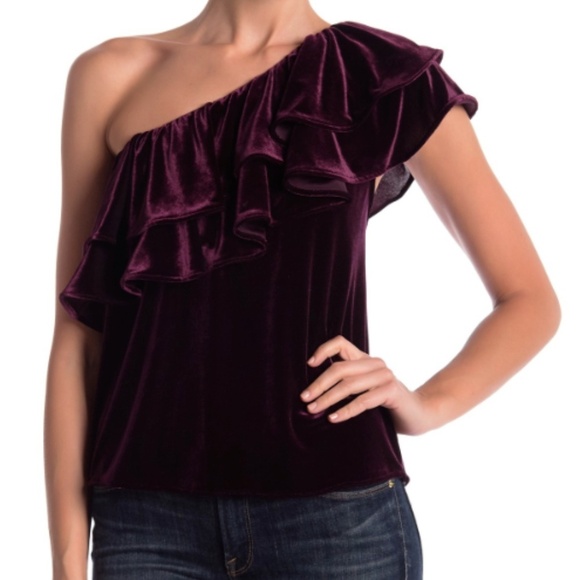 Misa Los Angeles Tops - MISA LOS ANGELES Agus One-Shoulder Velvet Top Plum